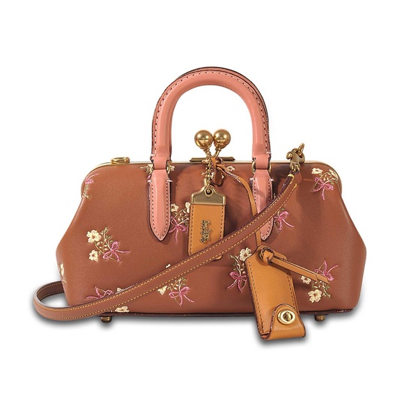 Coach limited ed kisslock framebag embroider bow flower leather card/coin case! - Picture 1 of 15